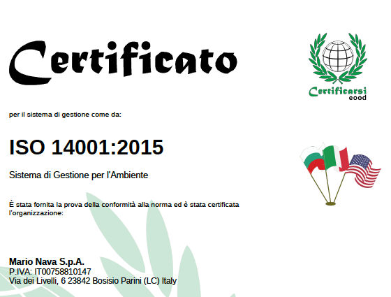 Certificazione sistema di gestione per l'ambiente Mario Nava