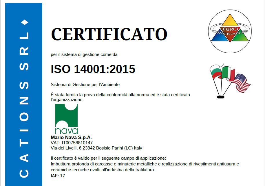 Certificazione sistema di gestione per l'ambiente Mario Nava