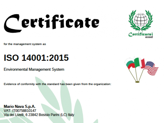 Certificate Environmental Management System Mario Nava