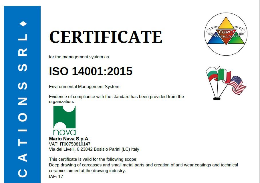 Certificate Environmental Management System Mario Nava