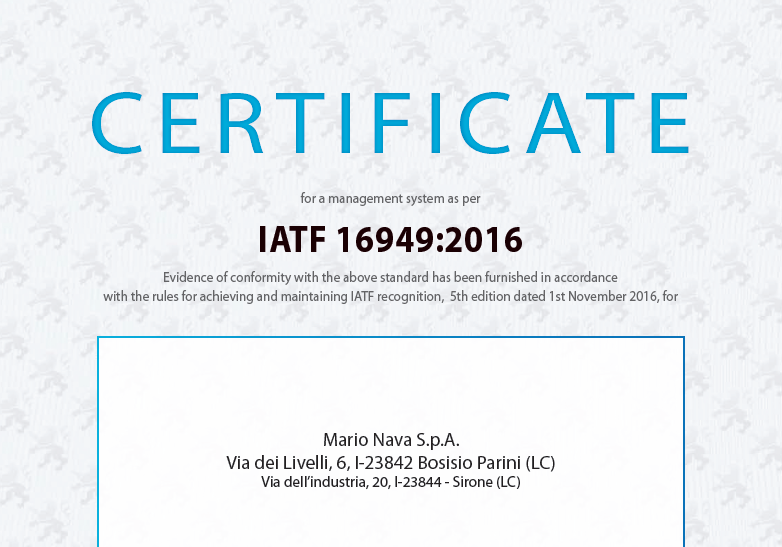 Certificazione IATF 16949:2016