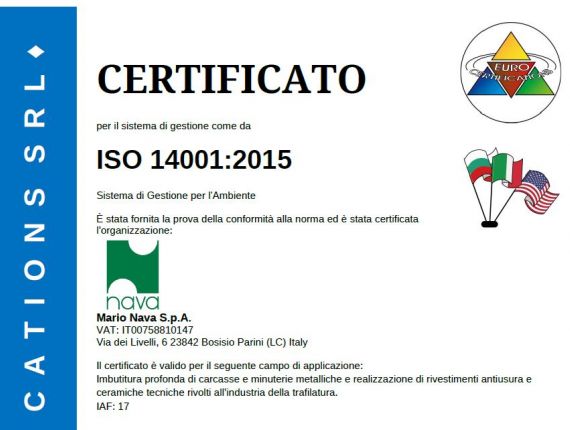 Certificazione sistema di gestione per l'ambiente Mario Nava